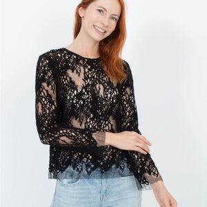 [Mason] Black Sheer Appliqué Blouse - Size Medium